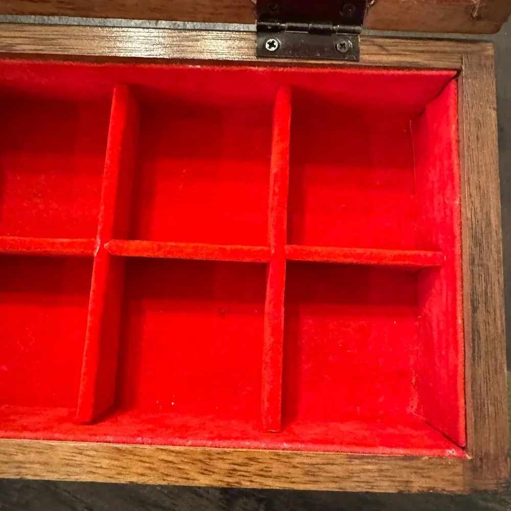 Vintage‎ Wood Brass  Leather Men's Jewelry Box 12